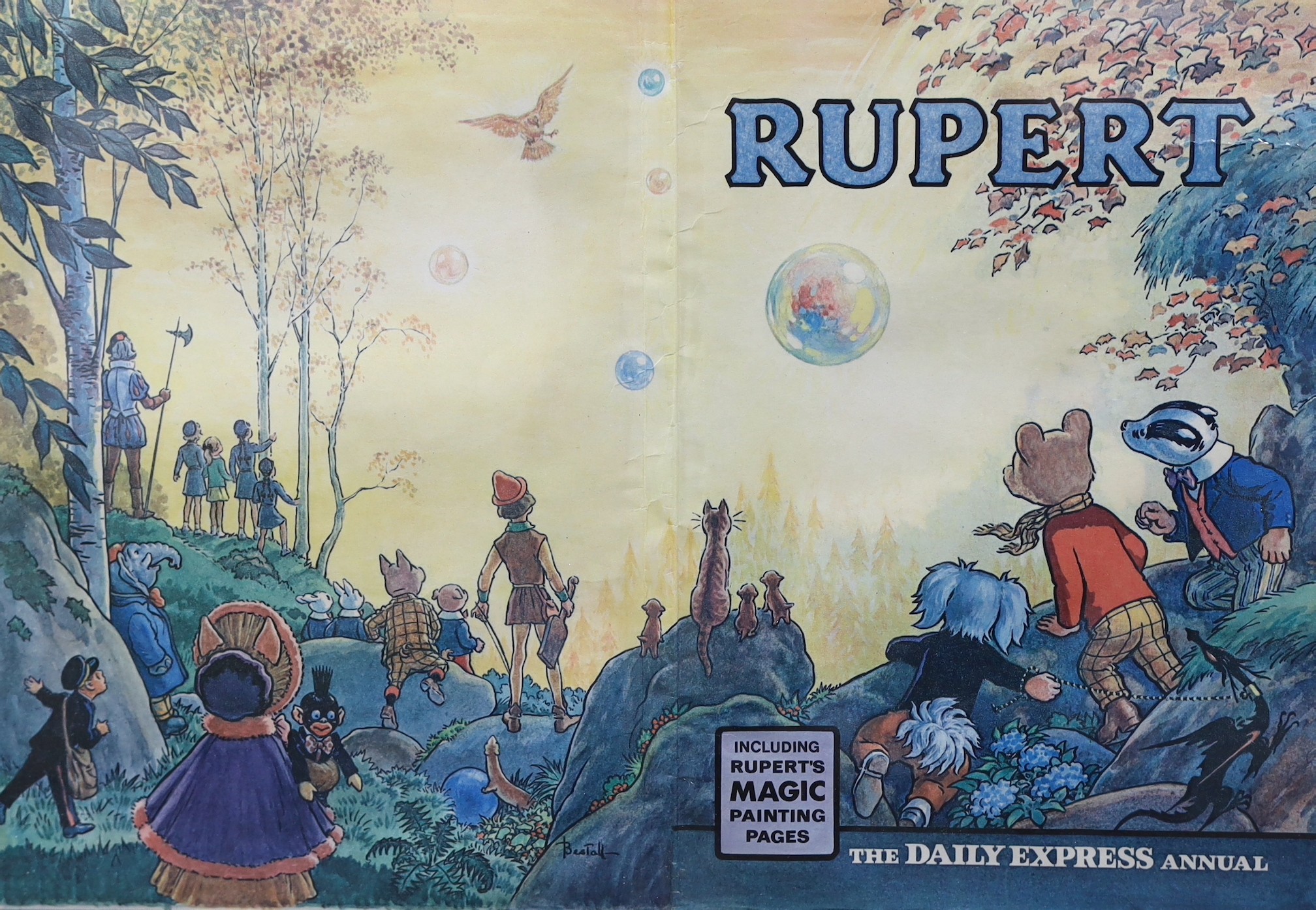 After Alfred Bestall (1892-1986) - 1968 Rupert Bear Annual printer’s proof of the cover, from Greycaines Printers, 30 x 42cms, framed.
